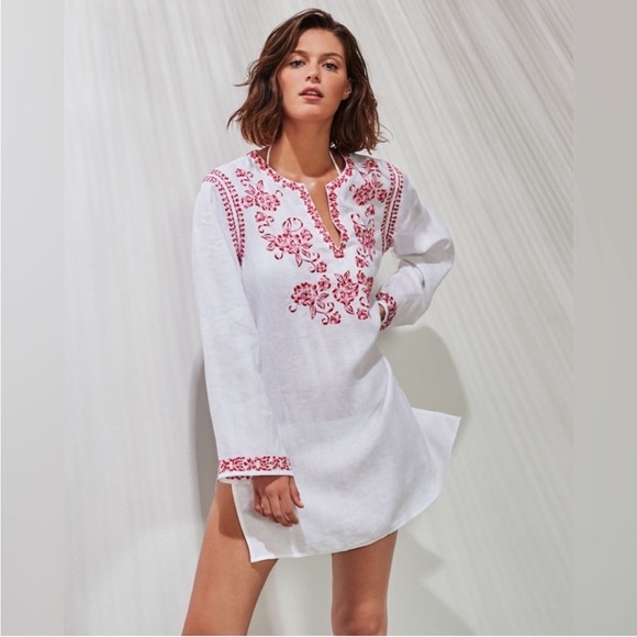 Johnny Was Tops - NEW JOHNNY WAS LINEN EMBROIDERED AZALEA TUNIC DRESS TOP M
